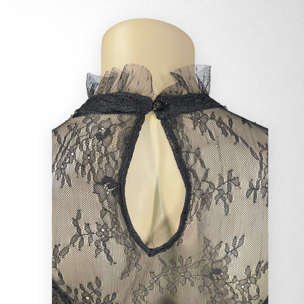 ZARA BASIC Small Black Lace Sheer Long Sleeve Dress High Neck Little Black Dress - Picture 5 of 8